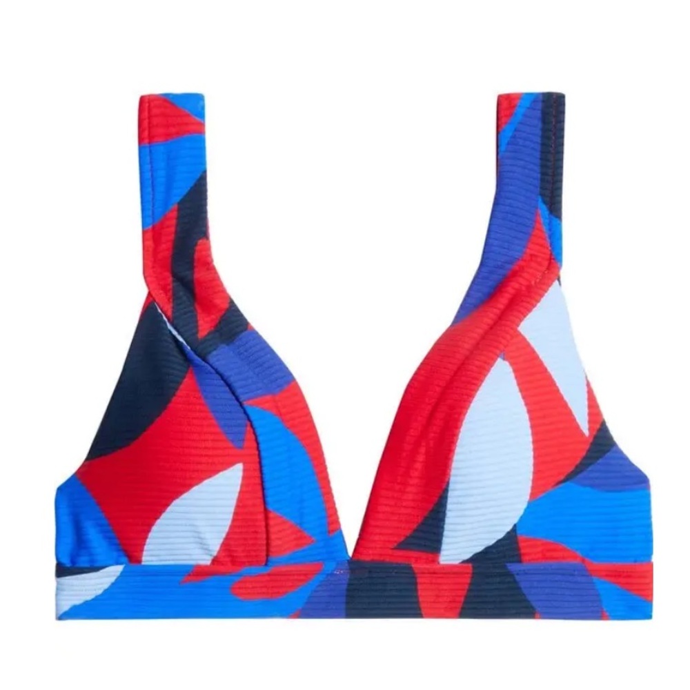 Seafolly Printed Ribbed Triangle Bikini Top - Red, Blue, White 14 NWOT